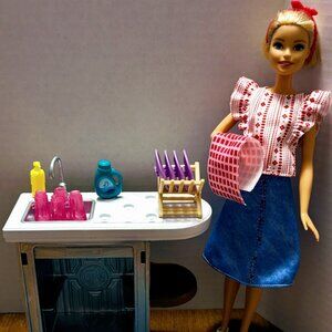 OOAK Barbie Dishwasher with Doll & Accessories